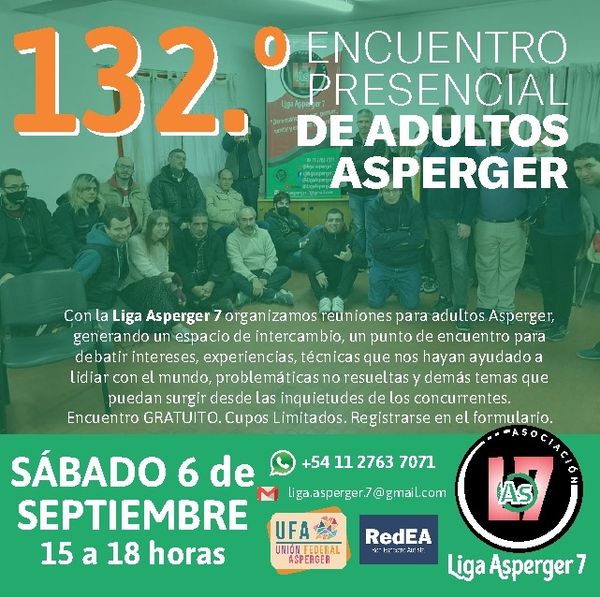 Foto grupal de participantes de la reunión presencial, con datos del evento y logos de organizaciones UFA, RedEA, LAs7.