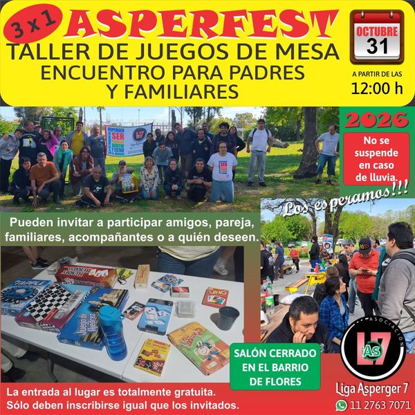 Imagen promocional del evento Asperfest 2026 3x1!! taller de juegos y taller de padres!